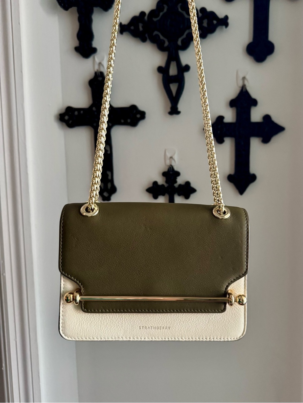 Strathberry Olive & Ivory East West Chain Shoulder Bag